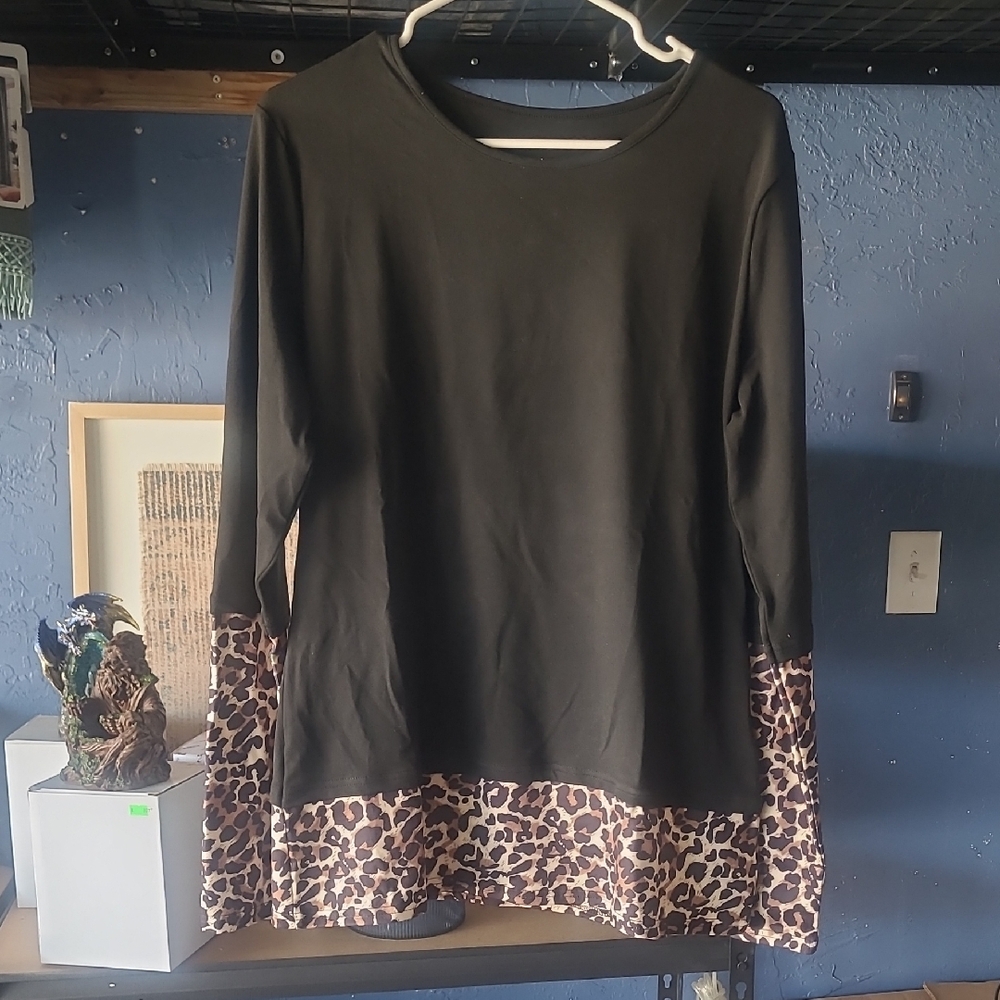 Black and Leopard Print Women's Top